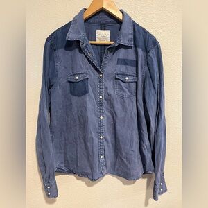American Eagle Chambray Denim Pearl Snap Button Up Cotton Top Shacket Size XL